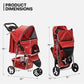MoNiBloom 3 Wheels Pet Stroller, Foldable Puppy Cage Jogger Stroller with Weather Cover for All-Season, Storage Basket and Cup Holder, Breathable and Visible Mesh for Small/Medium Pets, Red