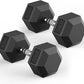 Hex Dumbbell 40-125 lb, Rubber Encased Exercise & Fitness Dumbbells, Hand Weight for Strength Training