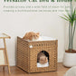 Cat Beds for Indoor Cats Extra Large Double Cat Cave Pet Cube, Handwoven Rattan Cat Houses with Double-Sided Soft Cushions, 18.5 x 20.5 x 19.1 Inches Foldable Hideaway in Living Room Natural