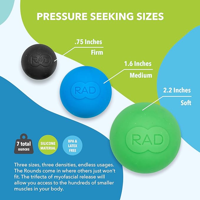 RAD Rounds – Extra Soft Yoga Deep Tissue Massage Ball Set – Myofascial Release Balls for Feet, Back, Neck, Jaw & Forearms – Trigger Point & Mobility Therapy (3-Pack)