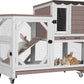 Aivituvin Rabbit Cage Indoor Outdoor Bunny Hutch on Wheels, 2 Story Wood Guinea Pig Cages with 2 Deeper Pull Out Trays