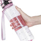 OLDLEY 32 oz Water Bottle, Motivational Water Bottle with Time Marker, Sports Water Bottle With Strap, Leakproof & BPA Free Large Water Bottles for School, Gym, Travel, Tritan, Transparent Pink