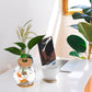 Desktop Fish Bowl Clear Glass Small Betta Fish Tank with Wood Lid and Bamboo Stand Table Hydroponic Plants Terrarium for Home Office Decoration 13 * 14cm
