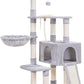 Heybly Cat Tree, Cat Tower for Indoor Cats with Scratching Board, Multi-Level Cat Furniture Condo with Feeding Bowl, Light Gray HCT010MW