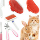 Cat Grooming Kit Set with Pet Shedding Slicker Brush Nail Clipper Trimmer Pet Massage Bath Glove Flea Comb for Bunny Puppy Kitten Guinea Pig Chinchilla Ferret Small Animals (Red, Pink)