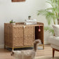 Cat Litter Box Enclosure Furniture with Divider, Handwoven Rattan Litter Box with Mat, 31.2 x 19.6 x 24.2 Inches, Metal Heightened Feet, Hidden Cat House for Living Room, Bedroom (Natural)