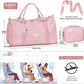 FIORETTO Womens Gym Tote Duffle Bag with Toiletry Bag, Sports Duffel Overnight Hospital Workout Carry on for Girls with Wet Pocket & Shoe Compartment, Ideal for Travel, Swimming, Dance Pink