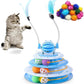 Vealind Cat Toy Roller 4-Level Turntable Cat Toys Balls with Colorful Pom Pom Balls Interactive Fun Mental Physical Exercise Puzzle Kitten Toys (Blue)
