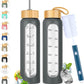 32 oz Glass Water Bottle with Straw - Motivational Time Marker & Silicone Sleeve - Reusable Tumbler Includes 2 Bamboo Lids & Fruit Infuser - 1 Pack