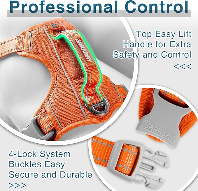 BARKBAY Dog Harness No Pull with ID Tag Pocket - Heavy Duty, Reflective, Easy Control for Large Dogs(Orange,M)