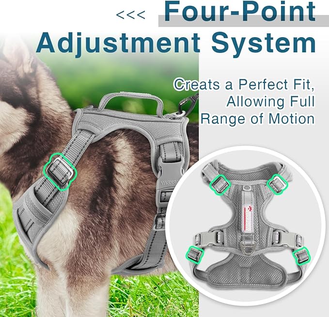 BARKBAY Dog Harness No Pull with ID Tag Pocket - Heavy Duty, Reflective, Easy Control for Large Dogs(Grey,XL)