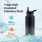 32 oz Insulated Water Bottle with Straw (Cold for 48 Hrs), Stainless Steel Triple Wall Vacuum Sports Water Jug, Leakproof Hydro Cup Flask with Paracord Handle & Straw Spout Lids & DIY Stickers