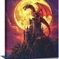 Dragon Bathroom Pictures Wall Art, Red Dragon Castle Bathroom Wall Decor, Framed Painting Canvas Artwork for Bedroom Living Room Decorations 20"L x 16"W