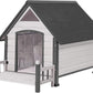 Aivituvin Dog House Outdoor with Metal Frame, Dog Kennel Outside for Small to Medium Breed, 45" Weatherproof Large Dog Shelter with Anti-Chewing Iron Frame, White (45" D x 32.9" W x 32.6" H)