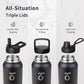 Trebo 40oz Water Bottle Insulated with Lid and Straw,Double Wall Vacuum Stainless Steel Metal Tumbler Sports Flask with Paracord Handle, Keep Hot 24 Hours & Cold 48 Hours Water Jug with 3 Lids, Black