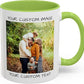 Personalized Coffee Mug – Custom Photo, Text, or Logo Ceramic Mug Tea Cup | Taza Personalizada with Picture or Message | Customized Gift Idea for Men & Women, Mom, Dad, Friends - White/Green | 11oz