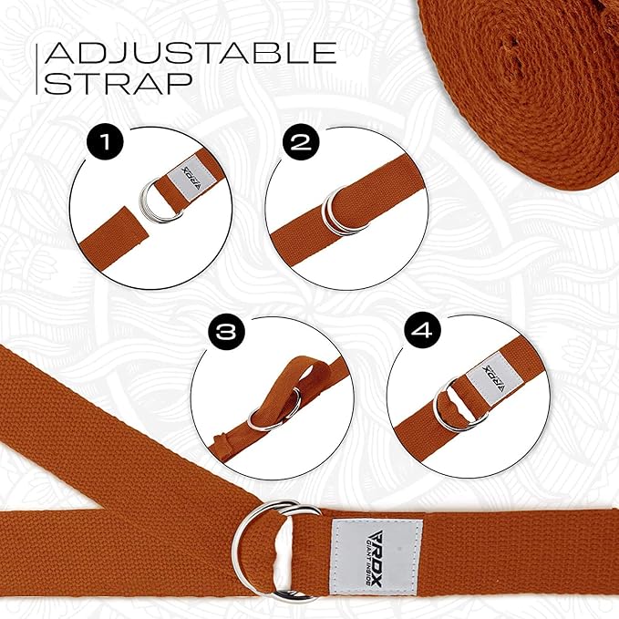 RDX 8ft Yoga Strap with D-Ring Buckle, Durable Polyester Cotton Adjustable Belts for Stretching Pilates Dance Gymnastics General Fitness Holding Poses Flexibility Physical Therapy, Home Gym Workout