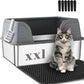 Suhaco Extra Large Stainless Steel Litter Box with Lid XXL High Sided Cat Litter Boxes Included Litter Mat & Litter Scoop Anti-Urine Leakage Metal Pet Toilet for Big Cats (Grey XXL)