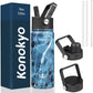 18 oz Insulated Water Bottle Stainless Steel Sport Bottles with 3 Lids,Marble Ocean