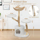 Modern Cat Tree Tower, Solid Wood Multi-Level w/ 2 Flower Perches, Scratching Post, Hanging Ball - Luxury Boho Cat Furniture w/Condo & Wicker Basket for Indoor Cats