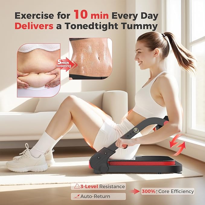 Ab Machine,Sit Up Exercise Equipment& Core Machine, Workout Equipment,Adjustable Ab Trainer with 3 Resistance Levels and Removable Auxiliary Handle,Home Gym Fitness Equipment for All Ages
