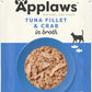 Applaws Natural Wet Cat Food in Broth, Limited Ingredient Wet Cat Food Pouches, No Additives, Made with Natural Ingredients, Tuna Fillet with Crab in Broth (12 x 5.3oz Pouches)