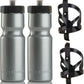 Bike Water Bottle Holder & Bottle Combo – 2-Pack 22 oz Sports Squeeze Bottles with Pull Top Cap & Easy-Install Bike Cage – Made in USA – 50 Strong Brand