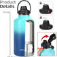 Water Bottle Insulated 32oz 40oz 64oz 128oz Straw Lid Spout Lid & 3 Lids, Leak Proof, Vacuum Insulated,Stainless Steel Water Bottle Wide Mouth for Sports, Gym or Office