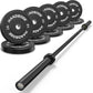 Olympic Bumper Plates Set 2 Inch, 10-55 lbs Rubber Weight Plates with 45 lb (20kg) Black/Silver Barbell, Strength Training & Weight Lifting for Home Gym