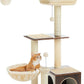 PEQULTI Modern Cat Tree for Indoor Cats,Multilevel Play House Cat Tower with Cat Condo, Scratching Post, Cozy Hammock and Plush Pompom, Brown