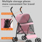 Pet Stroller with 4 Wheels for Small/Medium Pets, Portable Travel Foldable Carrier Jogger for Dog Cat Puppy Kitty, Rear Wheel Breaks, Storage Basket, Visible Mesh with Weather Cover (Pink)