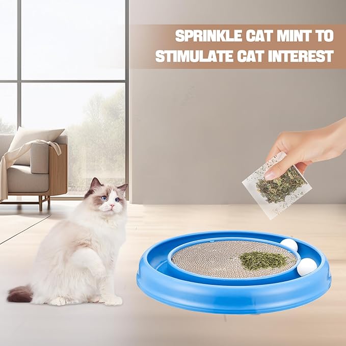 Cat Scratching Board with Balls for Cats Grinding Claw, Round Cat Scratcher Interactive Toy, Cat Ball Track Scratcher Pad for Cats Exercise Play(Grey)