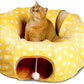 AUOON Cute Cat Donut Tunnel - Round Cat Tunnel Bed with Washable Cushion Interactive Cat Toy for Indoor Cats Kitten Kitty Puppy Rabbit Ferret (Yellow)
