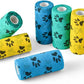 WePet Pet Wrap, Self-Adhesive, Only Sticks to Itself, Non-Woven Tape for Dog Legs, Paws, Wounds, First Aid Cohesive Gauze for Horse, Cat, Bird, Animal, 6 Rolls, 4 Inch, Pawprints A