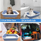 BNOSDM Collapsible Small Cat Litter Box for Kittens Open Potty Pan Foldable Cat Toilet with Scoop Senior Kitty Travel Shallow Litters Boxes Anti-Splash Waterproof Blue 17.7"×13.4"