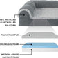 Furhaven Cooling Gel Dog Bed for Large Dogs w/ Removable Bolsters & Washable Cover, For Dogs Up to 125 lbs - Two-Tone Plush Faux Fur & Suede L Shaped Chaise - Stone Gray, Jumbo Plus/XXL