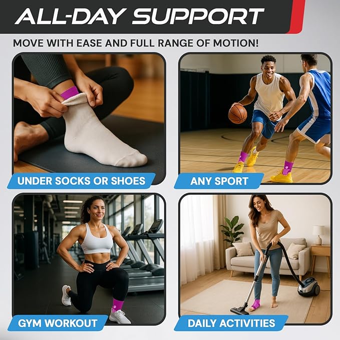 Sleeve Stars Ankle Brace for Women & Men, Ankle Wrap for Sprained, Compression Sleeve for Plantar Fasciitis Relief, Easy Customizable Support: w/ Removable Strap (Single/M:10"-12"/Hot Pink)