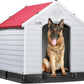 LEMBERI Durable Waterproof Plastic Dog House for Small to Large Sized Dogs, Indoor Outdoor Doghouse Puppy Shelter with Elevated Floor, Easy to Assemble (Red, 34''L*31''W*32''H)