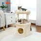 PEQULTI Cat Tree Cat Tower for Indoor Cats with Private Cozy Cat Condo, Natural Sisal Scratching Posts and Plush Pom-pom for Small Cats,Beige