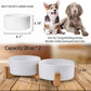 Petygooing Dog Bowls,White Ceramic Cat and Dog Bowl Set with Wood Stand for Food and Water, Non-Slip Cute Modern Pet Dish Set for Cats & Medium Dogs (28OZ)
