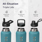 Trebo 32 oz Water Bottle Insulated with Paracord Handle and Straw, Vacuum Double Wall Stainless Steel Water Jug Keep Cold 48 Hours, Water Flask with 3 Lids for Men women Sports Travel gift, Cyan Blue