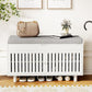 Storage Bench, Bamboo Shoe Bench with Padded Seat Cushion & 2 Doors, 2-Tier Entryway Bench with Lift Top Hidden Storage, 35.4" W x 12.6" D x 19.7" H, Shoe Rack Cabinet for Entryway, Living Room, White
