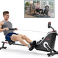Sunny Health & Fitness Flip & Foldable Rowing Machine for Home w/Extended Slide Rail, Full-Body Workout, Low-Impact, Optional Extra Long Rail, Quiet Rail Cover, Water Motion and Free SunnyFit App