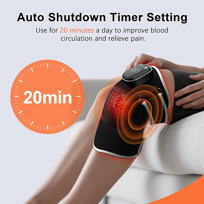 RAYOCON Red Light Therapy for Knee:Knee Massager with 6 Heat and 5 Vibration Infrared Red Light Therapy for Body Pain Relief Cordless Rechargeable Infrared Light Therapy Heated Knee Brace