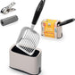 Heavy Duty Full Metal Cat Litter Scoop with Holder - Speed Sifter Litter Box Scooper Captures All Clumps - Kitty Litter Sifting Shovel Comfy Handle - Cat Scooper Includes Litter Bags & Non-Slide Clip