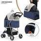 MoNiBloom 3 in 1 Foldable Pet Stroller for Small & Medium Dogs, Detachable Carrier, Car Seat, Push Button Entry, 4-Wheel Jogger for Pets up to 33 lbs, Navy Blue