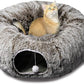 AUOON Cat Tunnel Bed - Cat Donut Tunnel with Soft Plush Circle Cushion for Indoor Cats Kitten Kitty Puppy Rabbit Ferret (Brown)