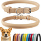 CollarDirect Rolled Leather Dog Collar, Soft Padded Round Puppy Collar, Handmade Genuine Leather Collar Dog Small Large Cat Collars 13 Colors (13-16 Inch, Beige Smooth)