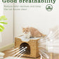 Cat Beds Indoor Kitten House, Handwoven Rattan Cat Cave Pet Cube, Large Cat Houses, One Bed Mat, Foldable, Hideaway, 16.5x16.5x13.2 Inches, 2 S-Shaped Hooks in Living Room Bedroom Natural
