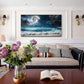 Yxbhhym large Moon Ocean Wall Art Seascape Painting Sea Pictures Canvas Wave Blue Beach Artwork for Wall Landscape Poster Prints Palm Wall Decor Bedroom Living Room Decor Framed-24x48inches